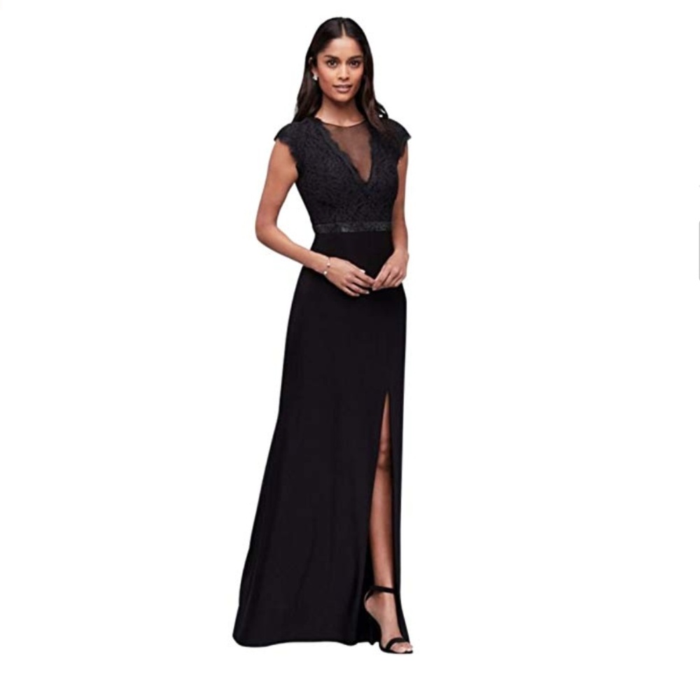 David's Bridal Illusion Lace Black Formal Dress 2